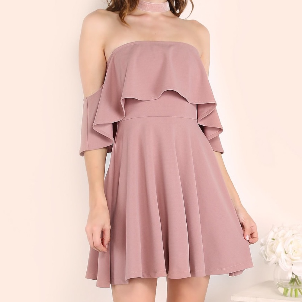 Dusty Pink Bardot Dress